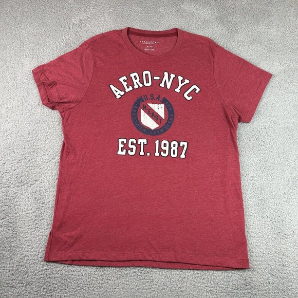 Aeropostale Shirt Men Size XL Red Aero NYC USA Est 1987 Short Sleeve Crew Neck - Picture 1 of 12